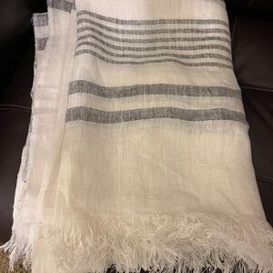 Beautiful discontinued Arhaus 100% linen ivory French stripe throw.